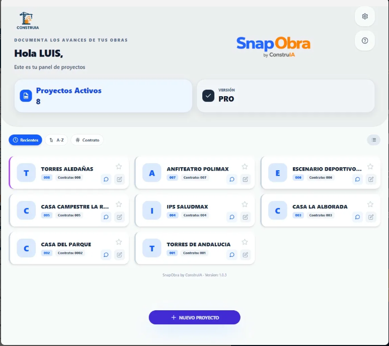 Panel de SnapObra